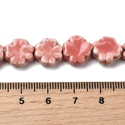 手作り陶器ビーズ連売り  クローバー  光沢釉の磁器  鮭色  11~12.5x11~12x4.5~5mm  穴：1.4mm  約35個/連  15.55''（39.5センチメートル）&nbsp;PORC-K010-05C