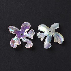 レインボー虹色メッキアクリルビーズキャップ  5花びら  花  カラフル  21x20x5mm  穴：1.5mm&nbsp;OACR-A017-09