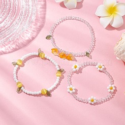 女性用アクリルチャームブレスレットセット3個3色  ガラスシードビーズとキャッツアイビーズ付き  ゴールド  内径：2-1/4~2-3/8インチ（5.85~5.95cm）  1個/スタイル&nbsp;X1-BJEW-TA00577-01