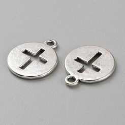 チベット風亜鉛合金チャーム  クロスとフラットラウンド  アンティークシルバー  17.5x14.5x1.5mm  穴：1.5mm&nbsp;FIND-WH0425-02AS