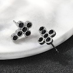 304ステンレススチールスタッドピアス  ラインストーン付き  クロス  ステンレス鋼色  13x10mm&nbsp;EJEW-F361-19P