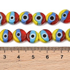 手作りのナザールボンジュウのランプワークビーズ  フラットラウンド  カラフル  10x3.5mm  穴：0.8mm  約38個/連  14.45''（36.7センチメートル）&nbsp;LAMP-C028-01A-01