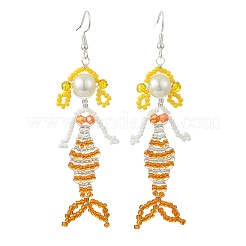 Copper Wire with Glass Beads Dangle Earrings&nbsp;EJEW-MZ00816-02