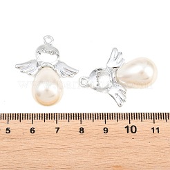 合金ペンダント  エンジェルチャーム  プラスチック模造パールと  プラチナ  34x27x13mm  穴：2mm&nbsp;FIND-D041-08P