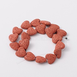 合成溶岩ロックビーズ連売り  ハート  染め  レッド  20x20x7mm  穴：1mm  約20個/連  15.3インチ&nbsp;G-N0114-12