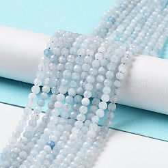 天然石アクアマリンビーズ連売り  多面カット  ラウンド  3mm  穴：0.6mm  約115個/連  15.35インチ（39cm）&nbsp;G-J400-E18-01