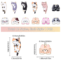 12個12スタイルアロイエナメルペンダント  猫  ミックスカラー  16~25x13~18.5x1~1.5mm  穴：1.4~1.6mm  1個/スタイル&nbsp;FIND-YW0006-62