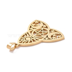 304ステンレススチール中空ペンダント  星/月/太陽のトリニティノット  ゴールドカラー  30x29x1mm  穴：5x3mm&nbsp;STAS-P313-04G