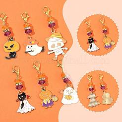6本合金エナメルペンダントデコレーション  アクリルビーズと合金のロブスタークロウ留め具付き  混合図形  ゴールドカラー  ミックスカラー  55~65mm&nbsp;HJEW-FS00059