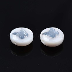 天然淡水シェルビーズ  真鍮製の金属装飾  蝶とフラットラウンド  プラチナ  8x4~5mm  穴：0.6mm&nbsp;SHEL-N003-22-13P