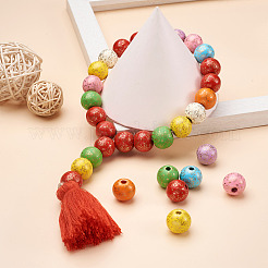 80Pcs 8 Colors Printed  Natural Wood Beads&nbsp;WOOD-FW0001-10