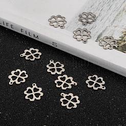 変色しにくい304ステンレススチールのクローバーチャームペンダント  ステンレス鋼色  15x13x1mm  穴：1mm&nbsp;X-STAS-M004-01