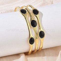 真鍮エナメル加工のマルチ連カフバングル（女性用）  オーバル  カドミウムフリー＆鉛フリー  長持ちメッキ  ラックめっき  18KGP本金メッキ  ブラック  内径：2.24x1.81インチ（5.7x4.6cm）&nbsp;BJEW-A173-01G-01