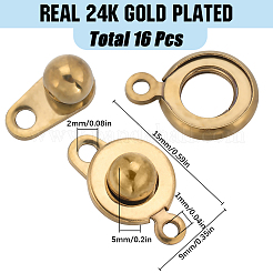 201ステンレススチールスナップ留め具16個  フラットラウンド  24KGP本金メッキ  15x9x5mm  穴：1.5mmと2mm&nbsp;STAS-SC0006-96
