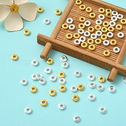 100個2色チベット風合金ビーズ  ドーナツビーズ  ゴールデン＆シルバー  6x2mm  穴：2.5mm  50個/カラー&nbsp;PALLOY-YW0001-82