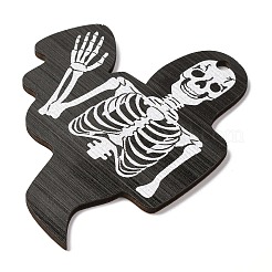 ハロウィーンプリントの木製ビッグペンダント  スカル  91x77x2.5mm  穴：4mm&nbsp;LS-WOOD-I016-01D
