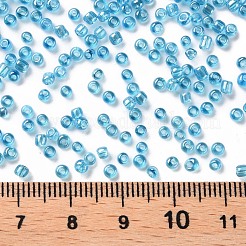 （詰め替えサービスあり）ガラスシードビーズ  トランス。光沢の色  ラウンド  ligoht blue  12/0  2mm  穴：1mm  約12 G /袋&nbsp;SEED-C015-2mm-103B