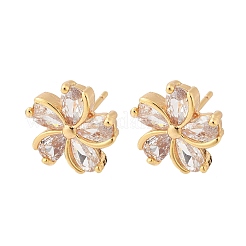 Flower Brass Micro Pave Cubic Zirconia Stud Earrings for Women&nbsp;EJEW-G428-28A-02