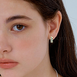 3 Pairs 3 Colors Tartan Pattern Brass Enamel Hoop Earrings&nbsp;EJEW-BBC0002-12