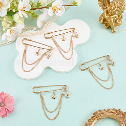 4Pcs Moon & Star Alloy Rhinestone Hanging Chain Brooch&nbsp;JEWB-FG0001-84B