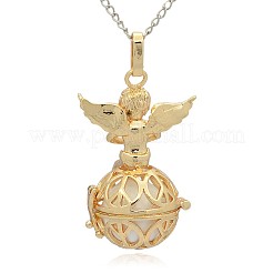 Golden Tone Brass Hollow Round Cage Pendants&nbsp;KK-J238-08G