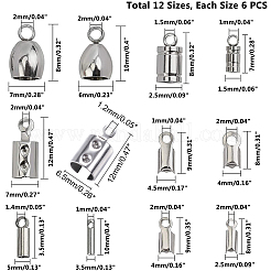 ステンレススチールコードの端部  エンドキャップと折りたたみ式圧着エンド  ステンレス鋼色  6個/スタイル  12styles / box&nbsp;STAS-UN0004-45P
