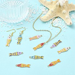 40本5色合金エナメルペンダント  魚のチャーム  ゴールドカラー  ミックスカラー  26x8mm  8個/カラー&nbsp;ENAM-CJ0007-46