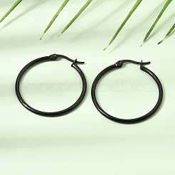 201 ステンレススチールフープピアス  304ステンレスピン付き  PVD真空メッキ  ブラック  34.5x33x2mm&nbsp;SA-CBA4A0D-16EB-B