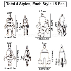60pcs4スタイルチベットスタイルアロイオープンバックベゼルペンダント  ミックス型  アンティークシルバー  15個/スタイル&nbsp;TIBEP-SC0002-01