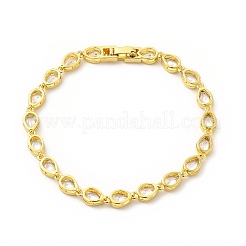 Clear Cubic Zirconia Teardrop Link Chain Bracelet&nbsp;BJEW-E073-03G