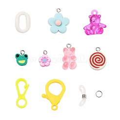 DIYメガネ/マスクチェーン作成キット  110個のアクリルリンキングリング  フラワー＆ベアレジンペンダントとポリマークレイチャーム  プラスチックカニカン  シリコン製メガネホルダー  アイアン製丸カン  ミックスカラー  141個/箱&nbsp;DIY-YW0002-81