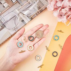 304ステンレススチールトグル留め具  エナメル  リング  ゴールドカラー  ミックスカラー  リング：19.5x2mm  内径：10mm  バー：21x7x3mm  穴：2mm  3色  2セット / カラー  6セット /箱&nbsp;STAS-FH0001-14