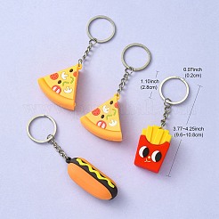 Pvc プラスチック ペンダント キーホルダー  アイアンキーホルダーリング付き  プラチナ  サンドイッチ/ハンバーガー/フライドポテト/パン  ミックスカラー  9.6~10.8cm&nbsp;KEYC-YW0001-13