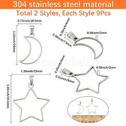 18Pcs 2 Colors 304 Stainless Steel Pendants&nbsp;STAS-SP0002-20
