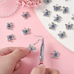 30 個のチベットスタイル合金 & ナザールボンジュウ樹脂ペンダント  プラチナトーンの鉄ループ付き  蝶のチャーム  アンティークシルバー  15x15.5x4mm  穴：2.5mm&nbsp;PALLOY-CJ0002-73