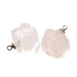 天然石ローズクォーツペンダント  201個のステンレススチールループ付き  花のチャーム  18x14x7mm  穴：1.6mm&nbsp;GG-CBA487A-01P-03