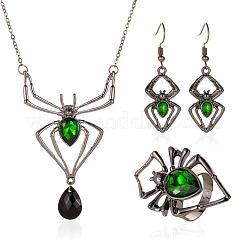 スパイダー合金ガラスダングルイヤリング＆ネックレス＆リングセット  ハロウィンジュエリーセット  ガンメタ色  520mm&nbsp;WGD1EC4-04