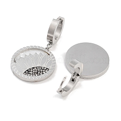 Flat Round with Sunflower 304 Stainless Steel Dangle Earrings&nbsp;EJEW-L283-058P