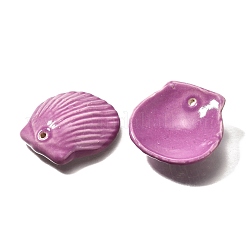 貝殻の形をした磁器製ペンダント  釉薬をかけた3Dホタテ貝のセラミックチャーム  オールドローズ  36~38x35~37x9~10mm  穴：1.6mm&nbsp;PORC-O003-01B-04