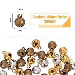 真鍮ベルチャーム300色3個  鉄ループ付き  ミックスカラー  8x6mm  穴：1.4mm  100個/カラー&nbsp;KK-FH0007-63