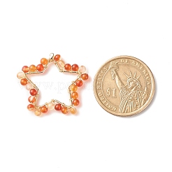 染めの天然宝石のペンダント  真鍮と銅のパーツ  スター  ゴールドカラー  ミックスカラー  27x30x3mm  穴：1.2mm&nbsp;PALLOY-JF01221