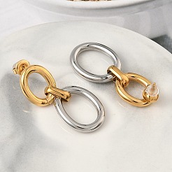 304 Stainless Steel Two Tone Oval Dangle Stud Earrings&nbsp;EJEW-K268-66GP
