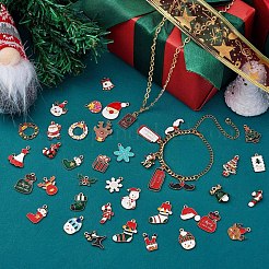 クリスマス合金エナメルペンダント40個。  ラインストーン付き  サンタクロース＆スノーフレーク＆クリスマスツリー＆トナカイ/クワガタ  ジュエリー イヤリング ギフト クラフト ホリデー デコレーション用  ミックスカラー  17x13mm〜28x17mm  穴：2mm&nbsp;JX268A