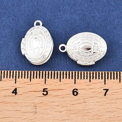 楕円形の真鍮製ロケットペンダント  ラックめっき  長持ちメッキ  鉛フリー＆カドミウムフリー  925銀メッキ  16x11x4mm  穴：1.5mm  内径：9x6mm&nbsp;KK-K414-12F-S