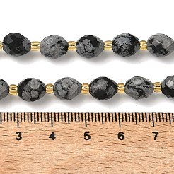 天然石スノーフレークオブシディアンビーズ連売り  多面カット  ライス  シードビーズで  8x7mm  穴：0.8mm  約37個/連  15.75''（40センチメートル）&nbsp;G-F809-A46-01