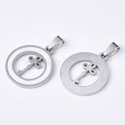 ステンレスペンダント201個  シェルとランダムサイズのスナップでベイル  キーとフラットラウンド  ステンレス鋼色  23x20x2mm  穴：7~10x3~5mm&nbsp;STAS-N089-60P