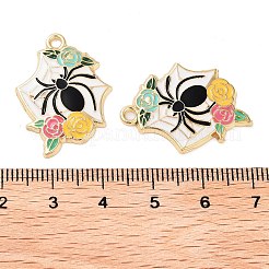 ハロウィンテーマラックメッキ合金エナメルペンダント  ゴールドカラー  花と  クモ  27x20x2mm  穴：2mm&nbsp;X-FIND-Q099-02E-G