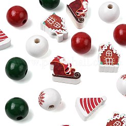 50Pcs 7 Styles Christmas Painted Wood Beads Set&nbsp;WOOD-FS0002-44