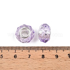 ベーキングペイント透明ガラスヨーロピアンビーズ  大穴ビーズ  真鍮のコア付き  多面カット  ロンデル  ラベンダー  13.5~14x9~9.5mm  穴：5mm&nbsp;GPDL-N004-C14mm-B04