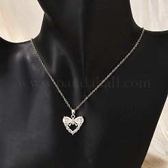 Brass Micro Pave Cubic Zirconia Heart Pendant Neckalces for Women&nbsp;NJEW-S448-12G